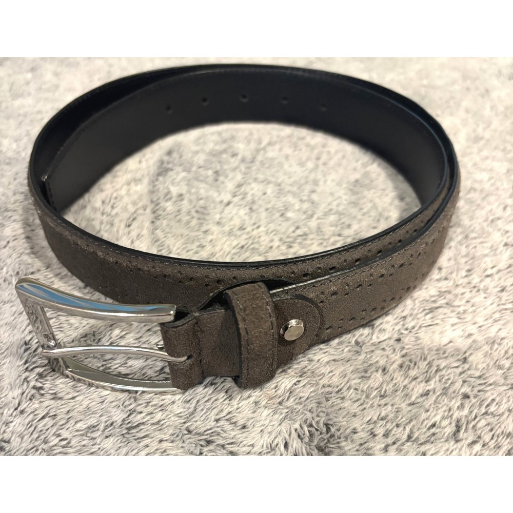 Florsheim Men Belt 40 Perforated Suede Leather Gray Preppy Old Money Work 21920